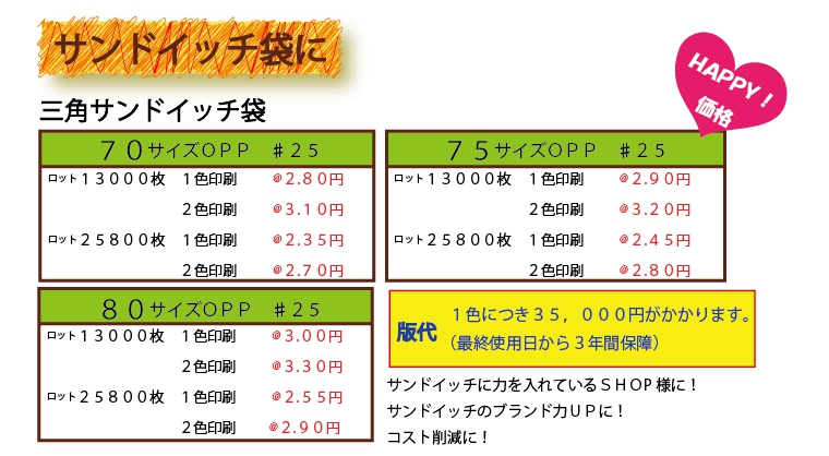 サンドイッチ袋に印刷編
