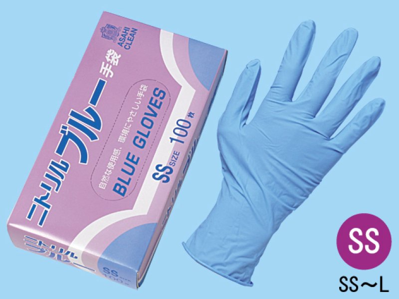 ニトリルブルー手袋 SS 粉付 100入 | パンの包装工場〜美味しさ