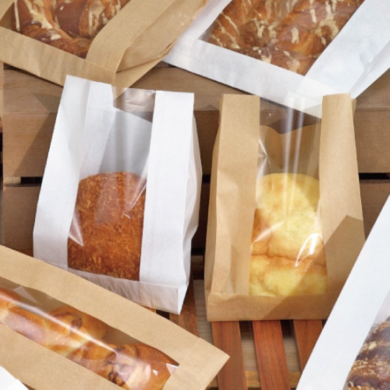 ノンフッソ窓付耐油ガゼットパック 小 白無地 100枚 | パンの包装工場