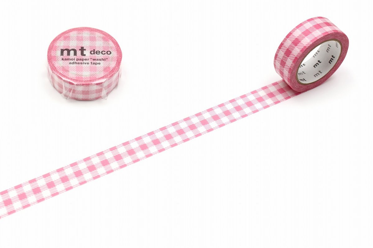 mt 1P　ストライプギンガムチェック・ピンク　15mm×7m