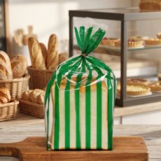 ストライプパン袋IPP　クリア×深緑　100入